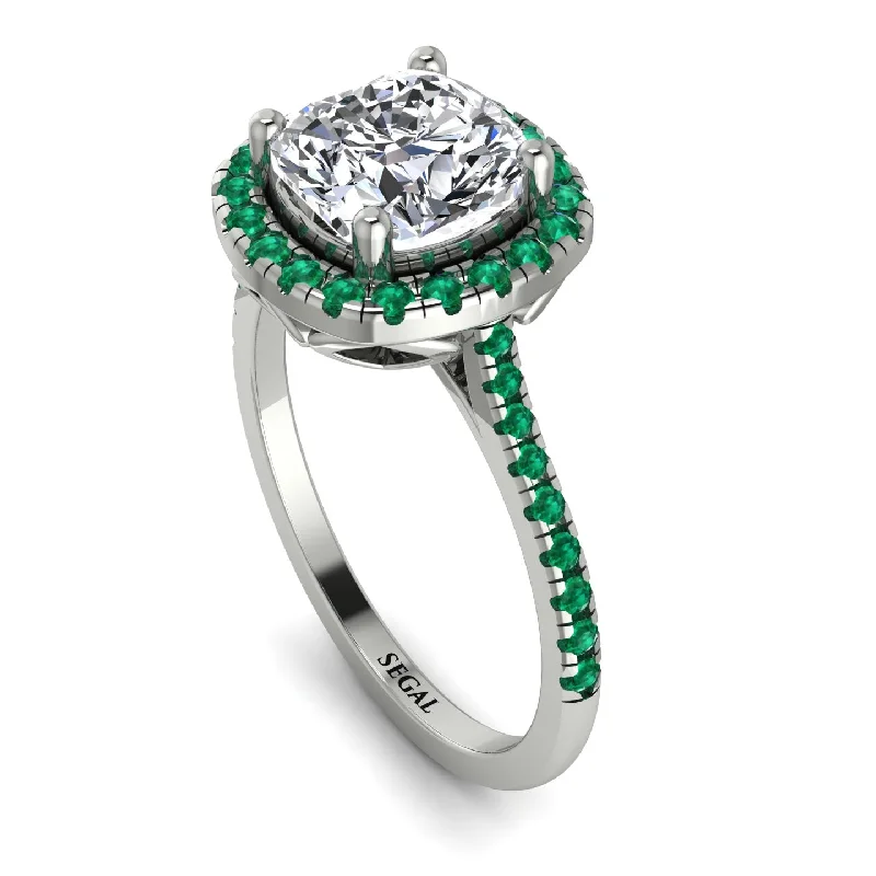 Birthstone Wedding Ring-Gorgeous Cushion Cut Diamond Pave Engagement Ring With Hidden Stone - Kira No. 18