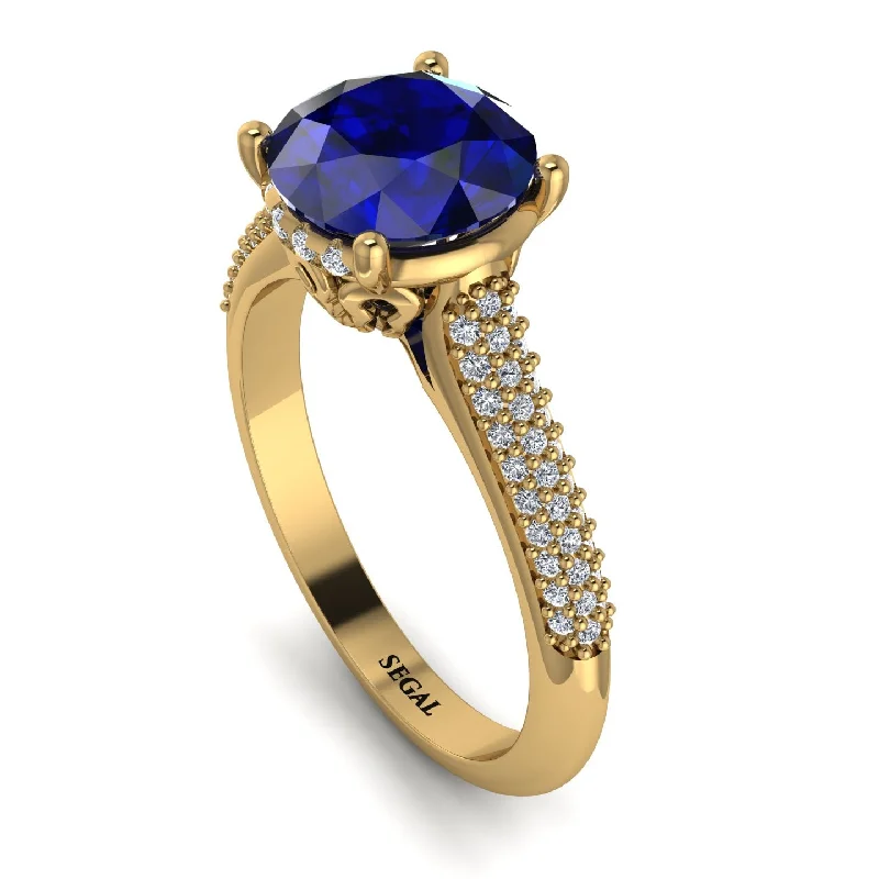 Luxury White Gold Ring-Luxury Pave Round Cut Sapphire Engagement Ring With Hidden Stone - Miracle No. 13