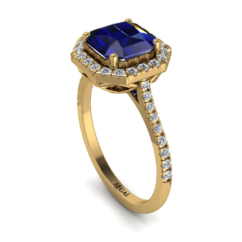 Luxury Gold Engagement Ring-Gorgeous Radiant Cut Sapphire Pave Engagement Ring With Hidden Stone - Felicity No. 13