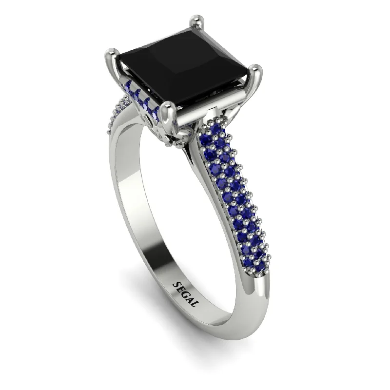 Fashionable Cocktail Ring-Luxury Pave Princess Cut Black Diamond Engagement Ring With Hidden Stone - Sabrina No. 69