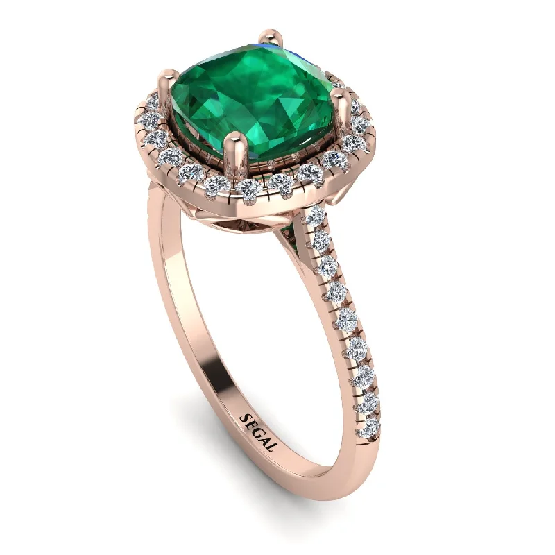 Classic Diamond Wedding Band-Gorgeous Cushion Cut Emerald Pave Engagement Ring With Hidden Stone - Kira No. 5