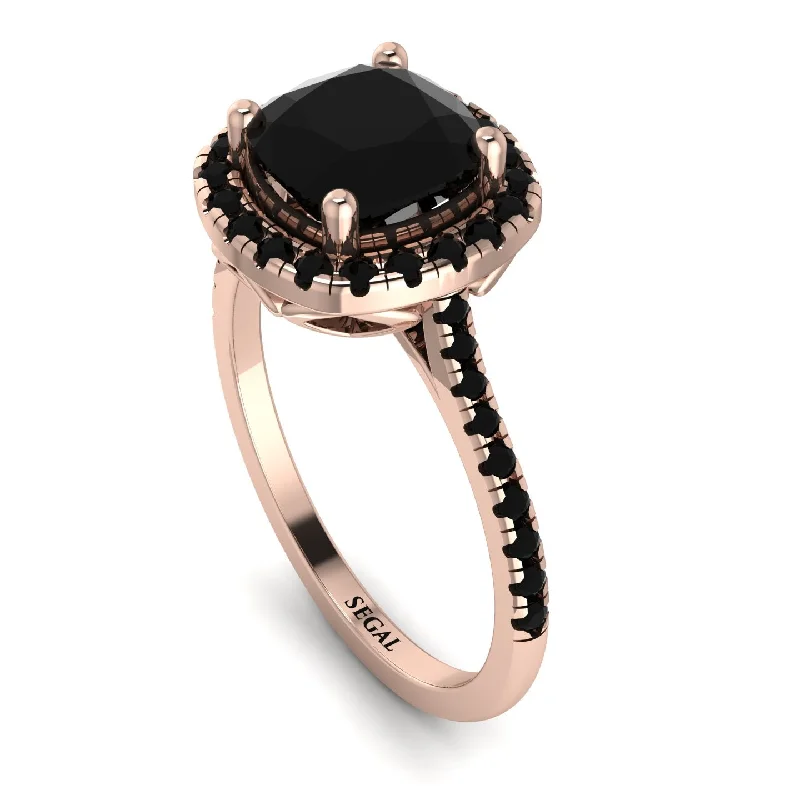 Custom Birthstone Ring-Gorgeous Cushion Cut Black Diamond Pave Engagement Ring With Hidden Stone - Kira No. 38