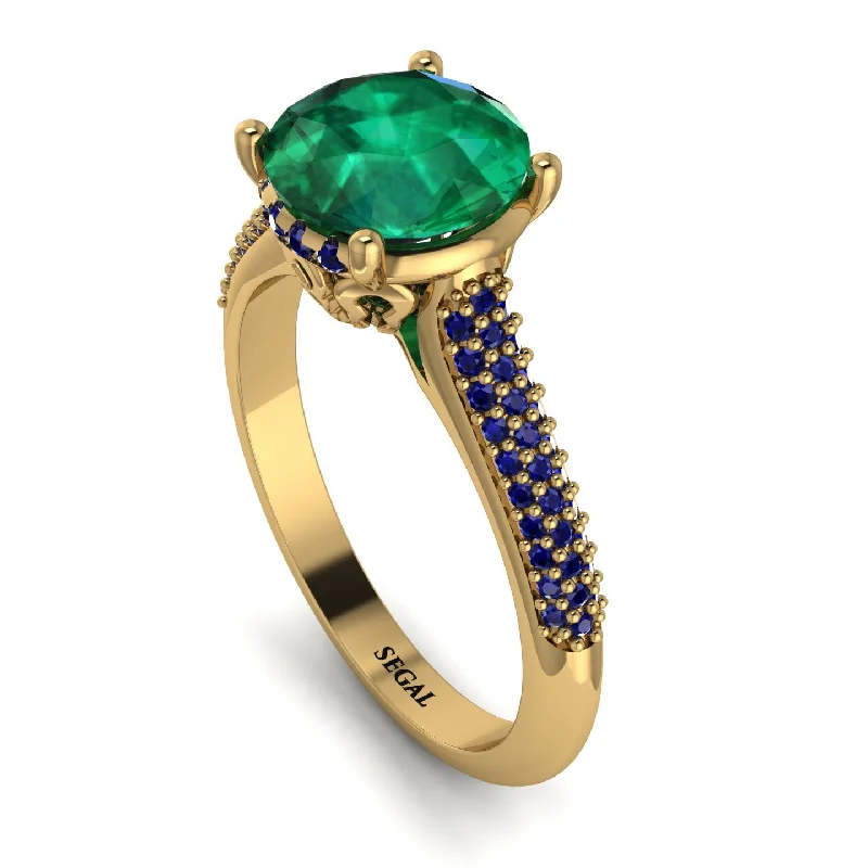 Custom Gold Wedding Ring-Luxury Pave Round Cut Emerald Engagement Ring With Hidden Stone - Miracle No. 64