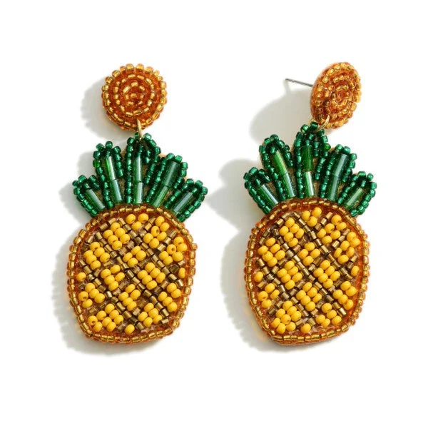 Pearl Drop Earrings-Beaded Earrings, Gold Pineapples