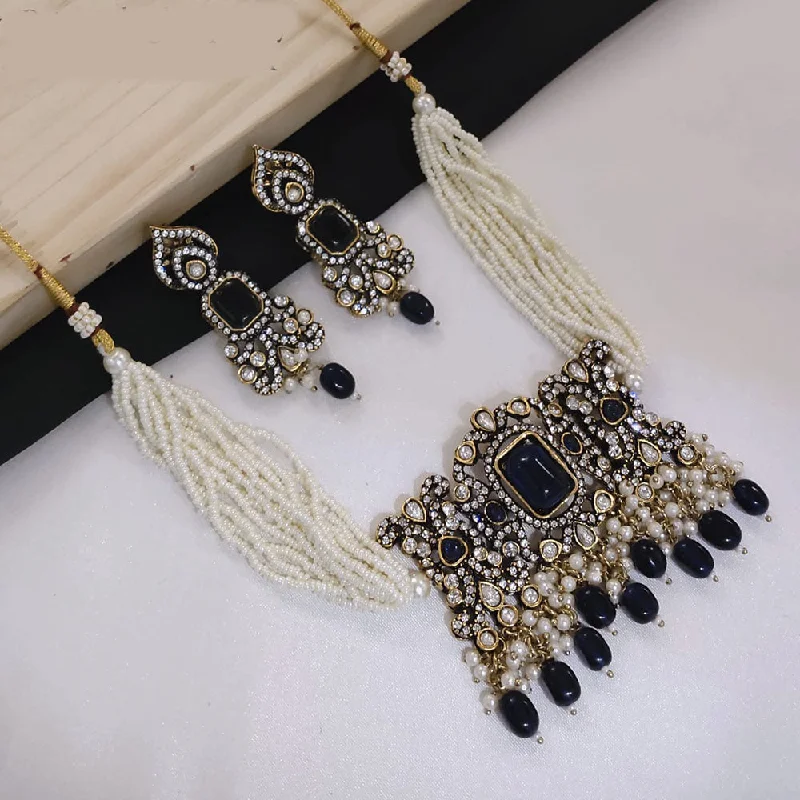 Artistic Crystal Necklace-Lucentarts Jewellery Austrian Stone And Pearls Choker Necklace Set