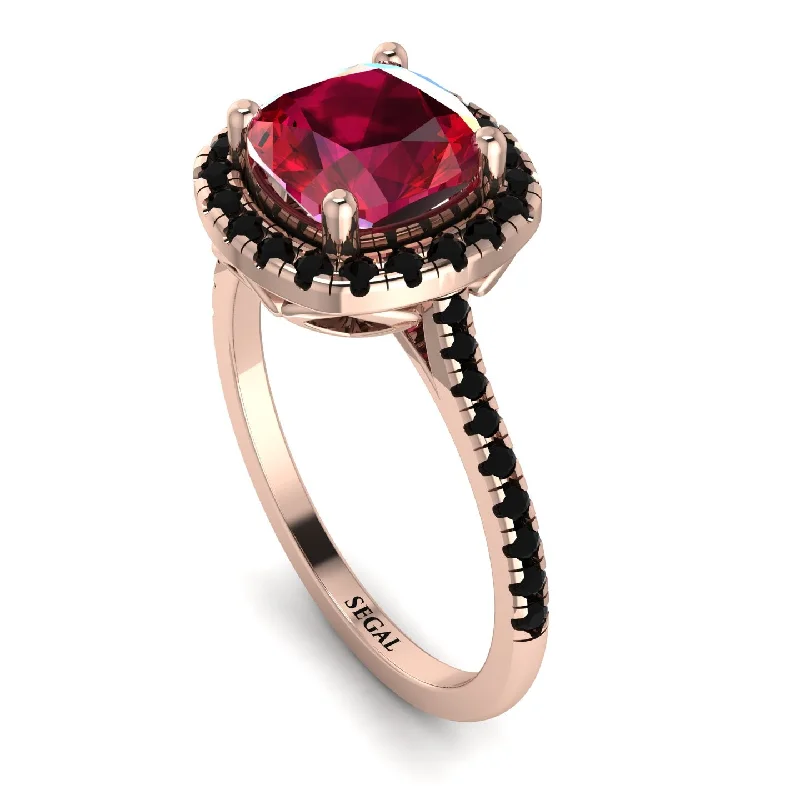 Simple Silver Ring-Gorgeous Cushion Cut Ruby Pave Engagement Ring With Hidden Stone - Kira No. 41