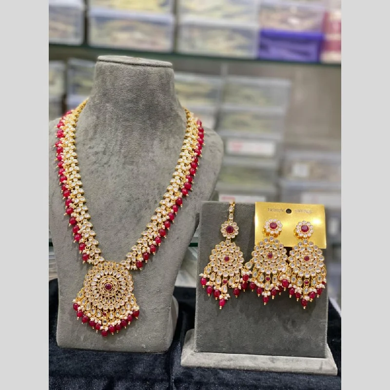 Unique Chain Necklace-Hira Collections Gold Plated Kundan Stone And Beads Necklace Set