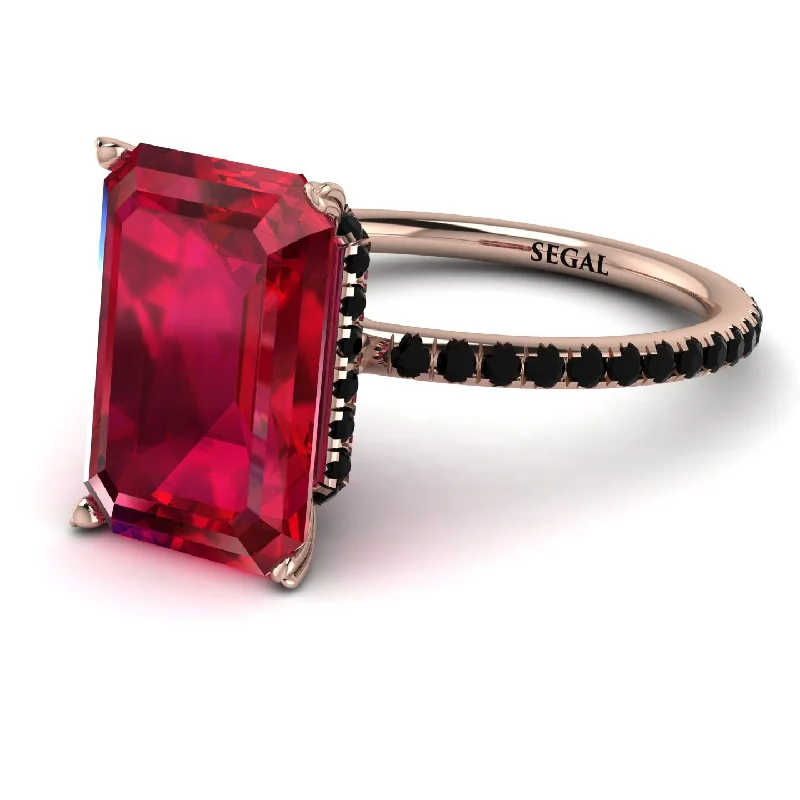 Unique Statement Ring-Hidden Halo Emerald Cut Ruby Engagement Ring - Melodi No. 41