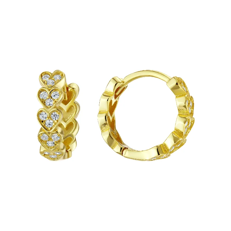 Classic Gold Earrings-Love Notes CZ Heart Huggies