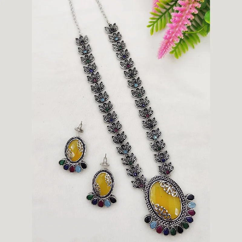 Wedding Pearl Necklace-Fancyla Oxidised Plated Pota Stone Necklace Set