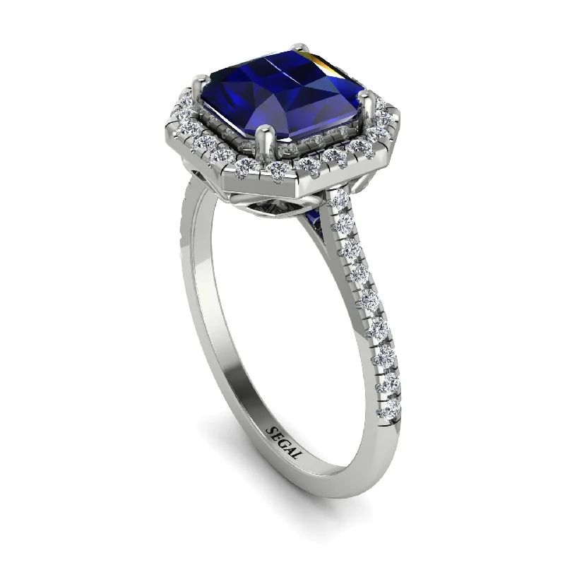 Classic Silver Wedding Band-Gorgeous Radiant Cut Sapphire Pave Engagement Ring With Hidden Stone - Felicity No. 15