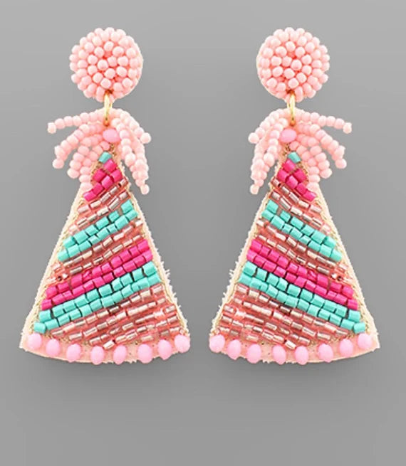 Gemstone Cluster Earrings-Beaded Earrings, Pink Birthday Hat