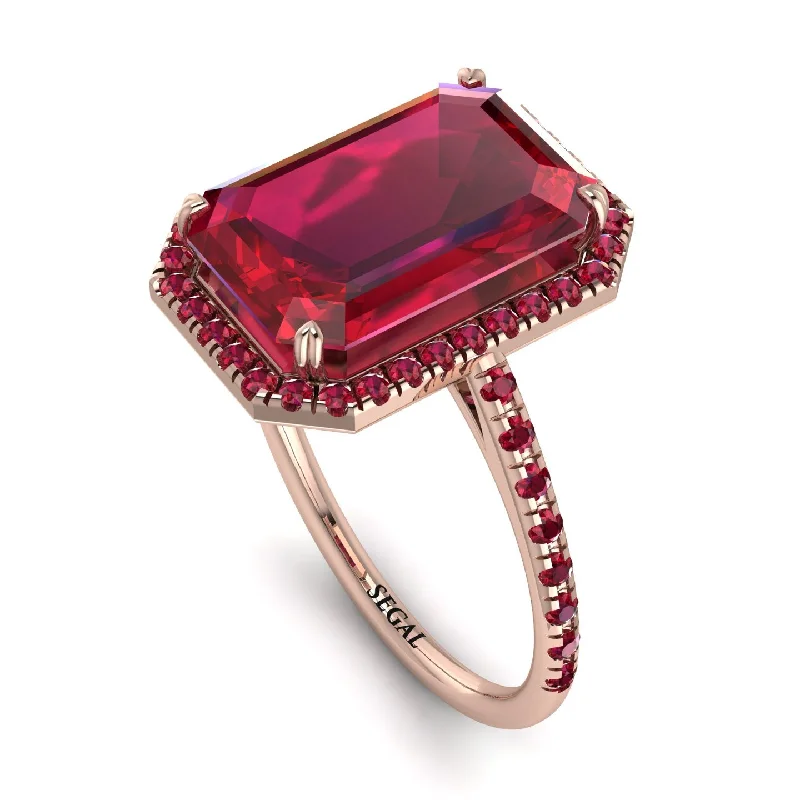 Custom Stacked Ring-Emerald Cut Ruby Pave Engagement Ring - Nancy No. 56