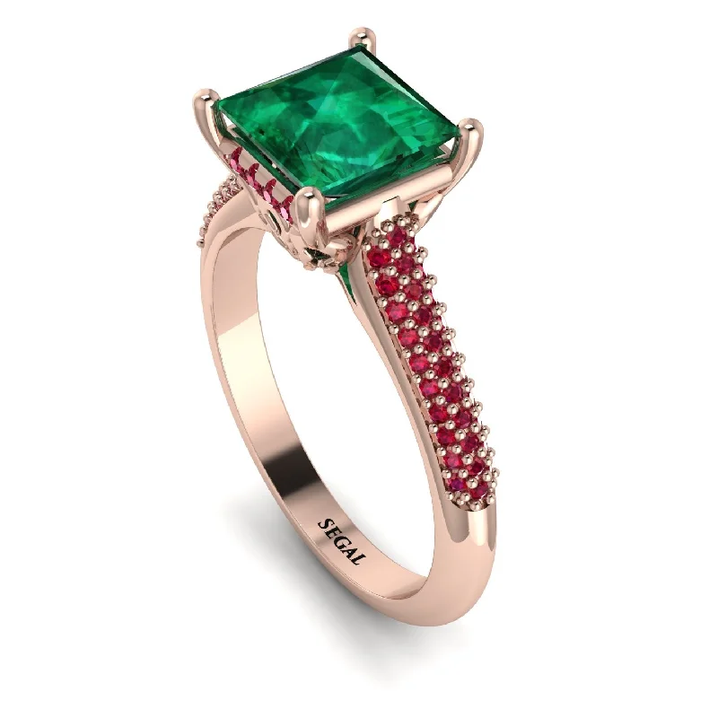 Beautiful Gemstone Ring-Luxury Pave Princess Cut Emerald Engagement Ring With Hidden Stone - Sabrina No. 50