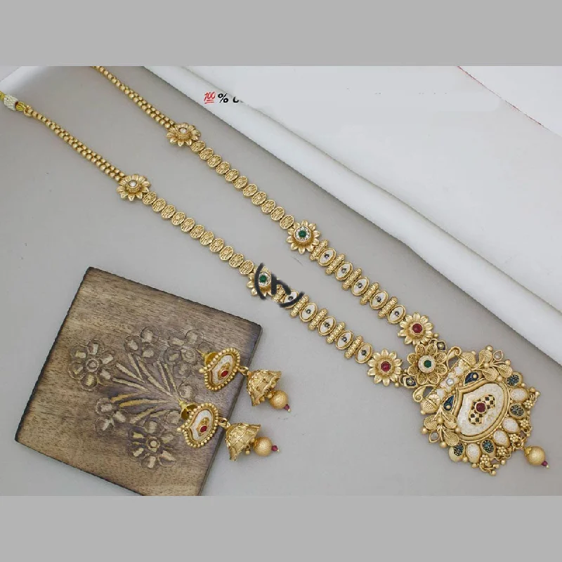 Classic Pendant Necklace-Manisha Jewellery Gold Plated Pota Stone Long Necklace Set