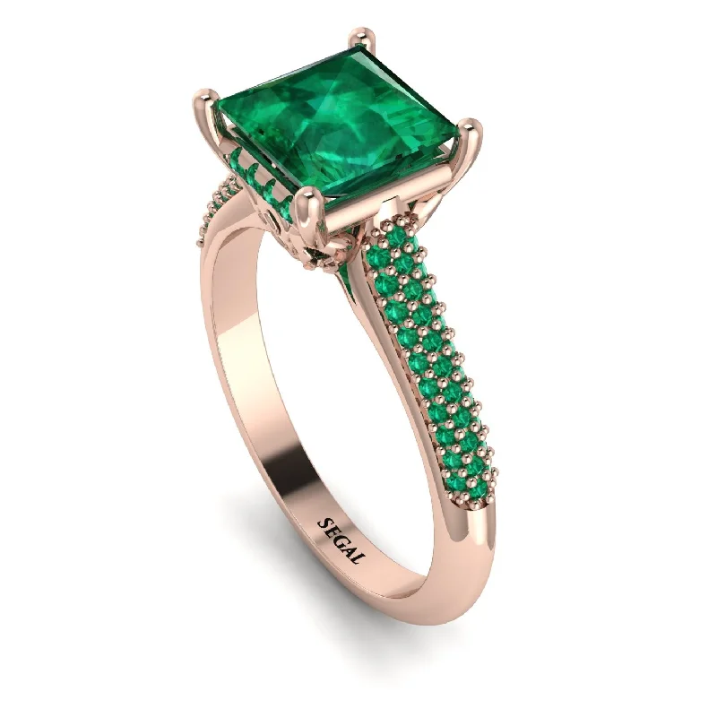 Two-Tone Gold Ring-Luxury Pave Princess Cut Emerald Engagement Ring With Hidden Stone - Sabrina No. 20