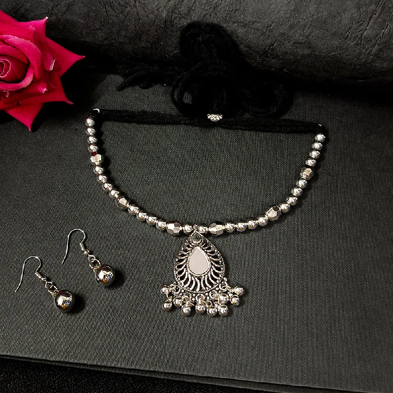 Elegant Pearl Drop Necklace-Darshana Jewels Oxidised Plated Necklace Set