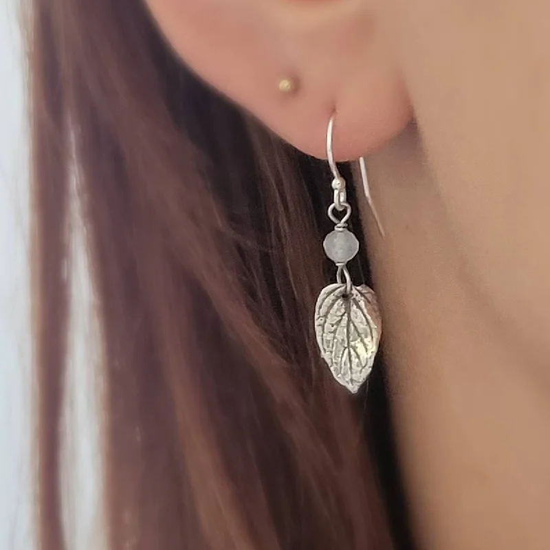 Diamond Drop Earrings-Leaf & Gemstone Drop Earrings