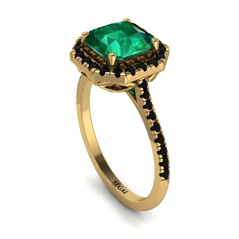 Antique Gold Ring-Gorgeous Radiant Cut Emerald Pave Engagement Ring With Hidden Stone - Felicity No. 34