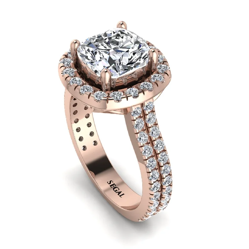 Gold Infinity Ring-Gorgeous Cushion Cut Diamond Pave Double Shank Engagement Ring With Hidden Stone - Kira No. 2