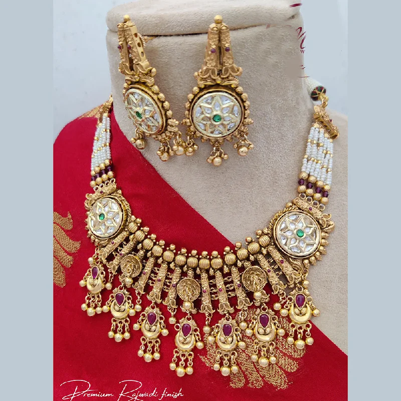 Bohemian Layered Necklace-Jewel Addiction Copper Rajwadi Finish Pota Stone Necklace Set