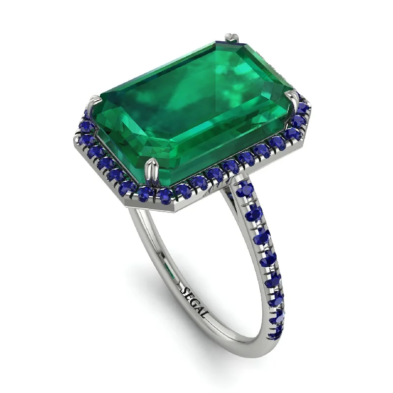 Simple Gemstone Wedding Ring-Emerald Cut Emerald Pave Engagement Ring - Nancy No. 66