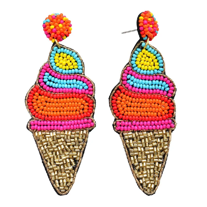 Chunky Hoop Earrings-Beaded Earrings, Ice Cream Cones