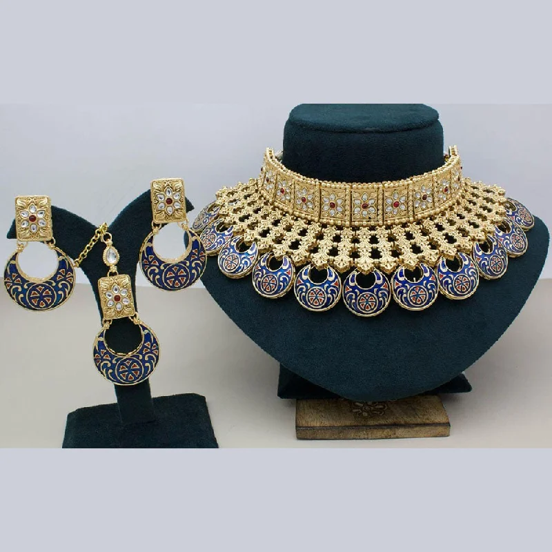 Custom Birthstone Jewelry Necklace-Manisha Jewellery Gold Plated Kundan Stone Meenakari Choker Necklace Set