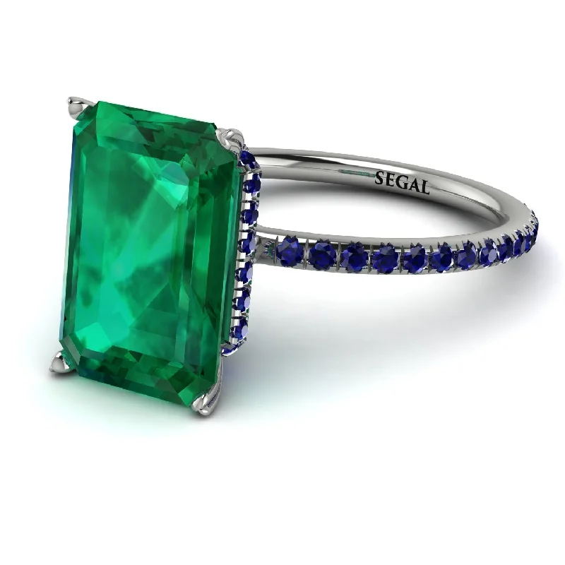 Simple Diamond Ring-Hidden Halo Emerald Cut Emerald Engagement Ring - Melodi No. 66