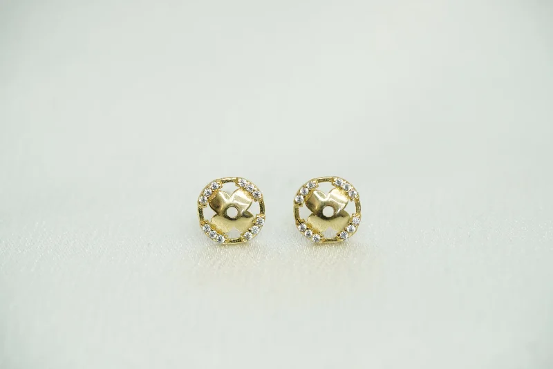 Minimalist Drop Earrings-14k Round Flowers with Crystals Earrings New