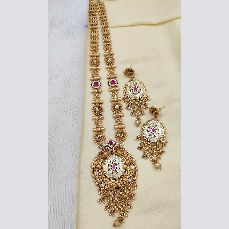 Luxury Pearl Necklace-Jewel Addiction Copper Rajwadi Finish Pota Stone Long Necklace Set