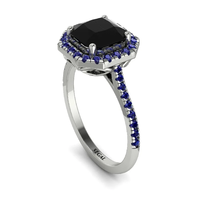 Birthstone Wedding Ring-Gorgeous Radiant Cut Black Diamond Pave Engagement Ring With Hidden Stone - Felicity No. 69