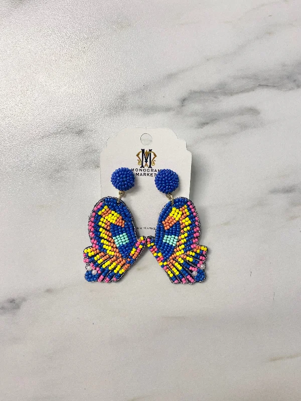 Heart Shaped Earrings-Beaded Earrings, Butterfly Wings