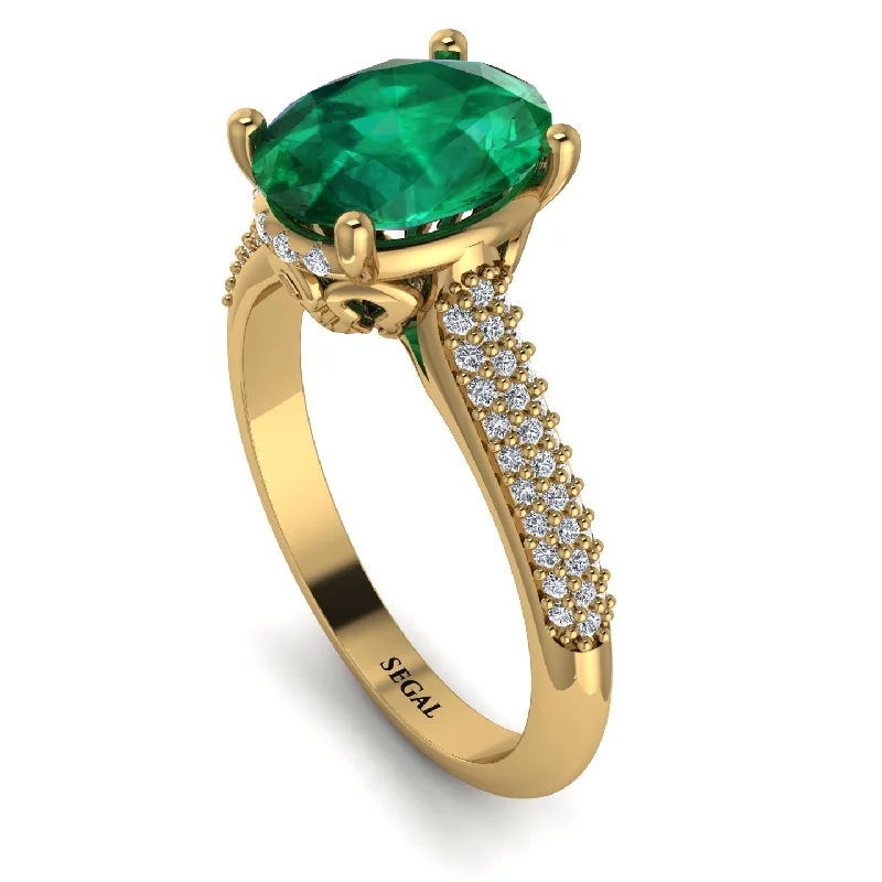 Heart Shaped Ring-Luxury Pave Oval Cut Emerald Engagement Ring With Hidden Stone - Ophelia No. 4