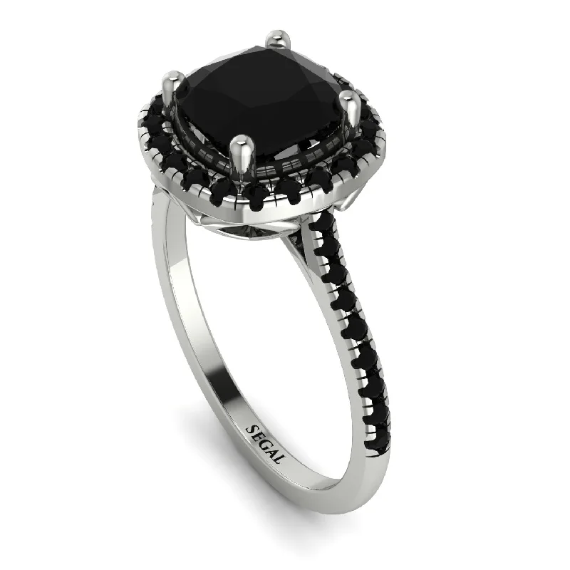 Luxury Diamond Ring-Gorgeous Cushion Cut Black Diamond Pave Engagement Ring With Hidden Stone - Kira No. 39