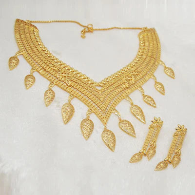 Gold Pendant Necklace-Bhavi Jewels Forming Gold Plated Copper Necklace Set - 1107809