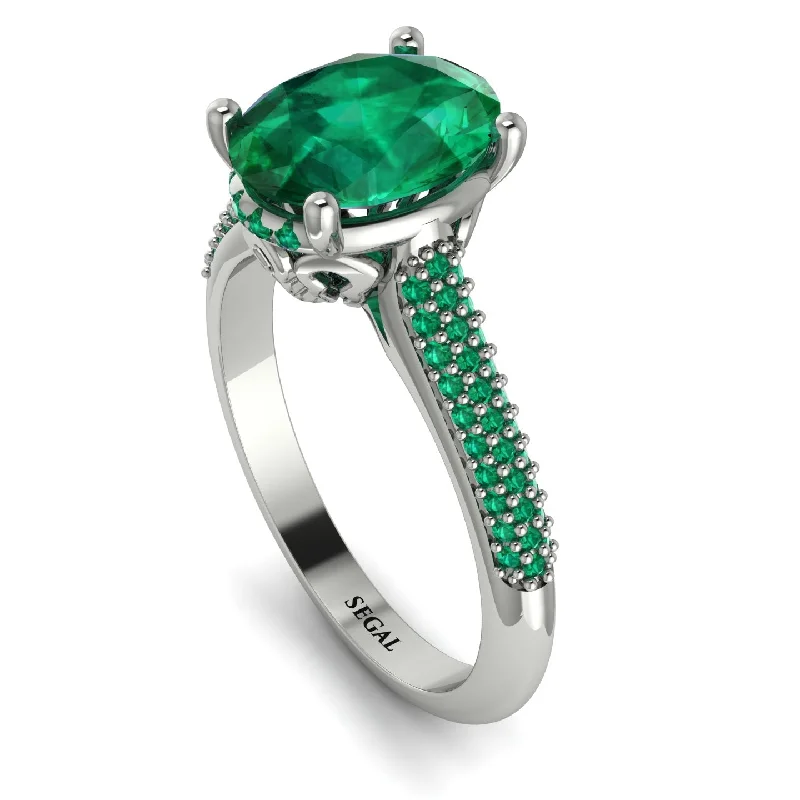 Classic Wedding Ring-Luxury Pave Oval Cut Emerald Engagement Ring With Hidden Stone - Ophelia No. 21