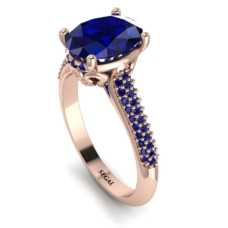 Round Diamond Ring-Luxury Pave Oval Cut Sapphire Engagement Ring With Hidden Stone - Ophelia No. 74