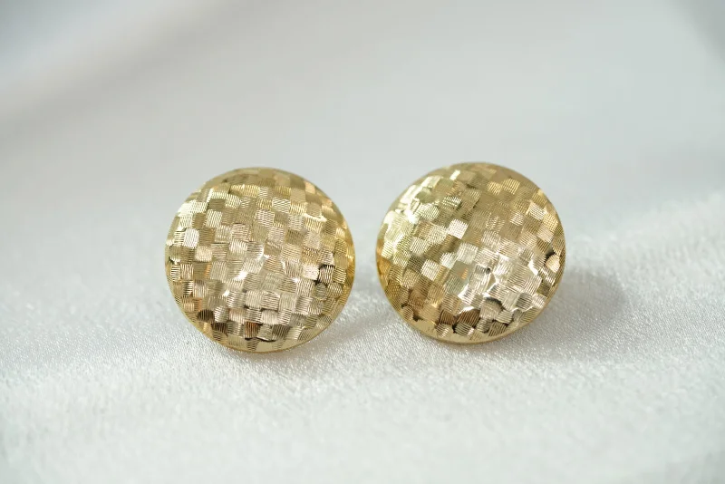 Elegant Gemstone Earrings-14k Round Textured Clip Earrings