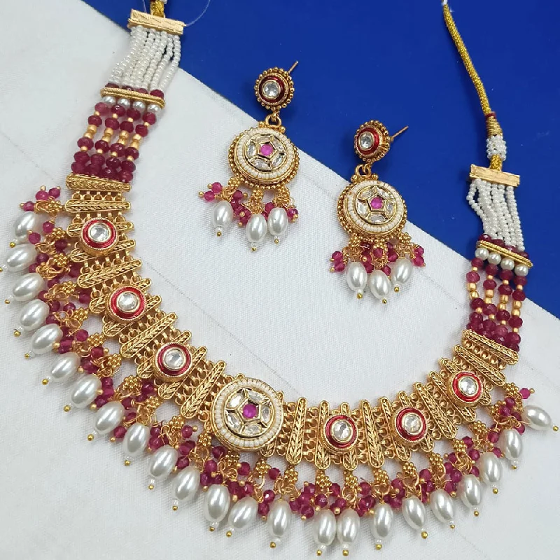 Elegant Turquoise Necklace-Padmawati Bangles Gold Plated Kundan Stone And Pearls Necklace Set