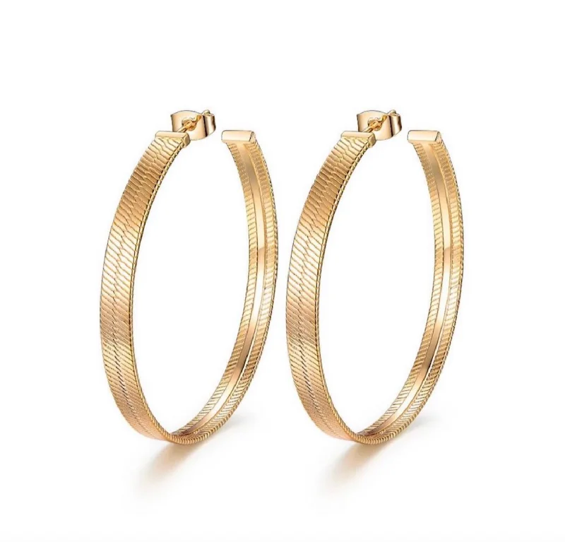 Handcrafted Wooden Earrings-Herringbone Hoop Earrings