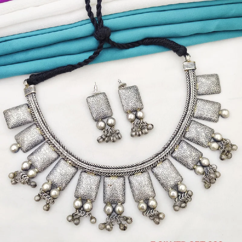 Silver Gemstone Necklace-Fancyla Oxidised Plated Necklace Set