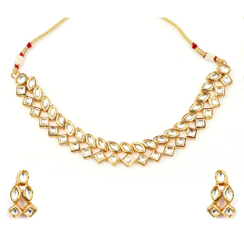 Elegant Gold Leaf Necklace-Darshana Jewels Gold Plated Kundan Stone Necklace Set