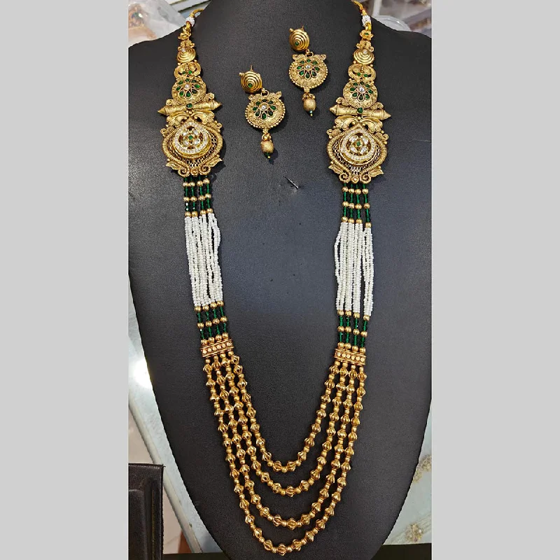 Handmade Necklace-Manisha Jewellery Gold Plated Pota Stone And Pearls Long Necklace Set