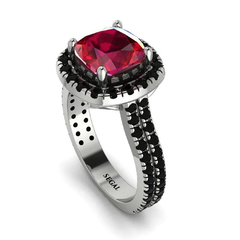 Beautiful Emerald Ring-Gorgeous Cushion Cut Ruby Pave Double Shank Engagement Ring With Hidden Stone - Kira No. 42