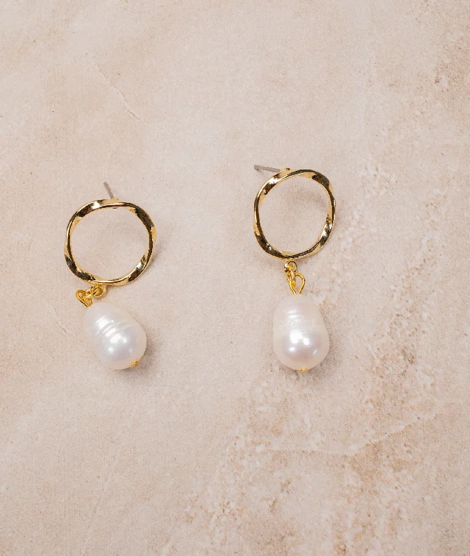 Abstract Shape Earrings-Pearl & Gold Tone Earrings