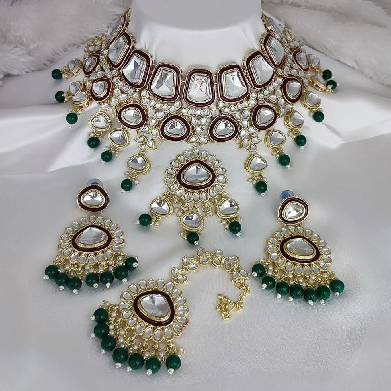 Gold Choker Necklace-Lucentarts Jewellery Gold Plated Kundan Stone Pearls And Meenakari Choker Necklace Set