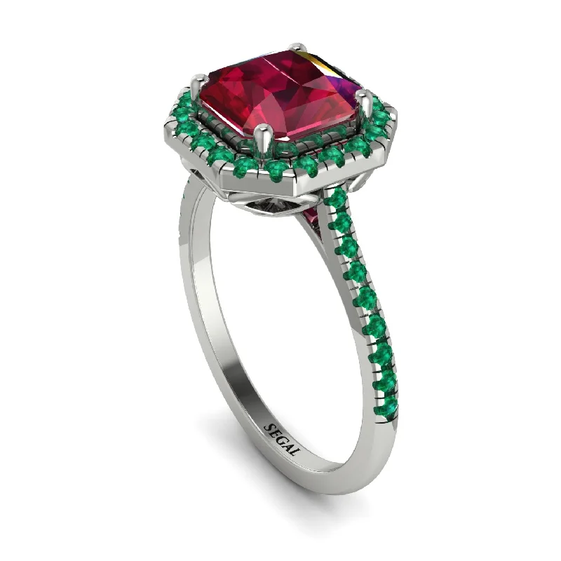 Wedding Ring with Emerald-Gorgeous Radiant Cut Ruby Pave Engagement Ring With Hidden Stone - Felicity No. 27