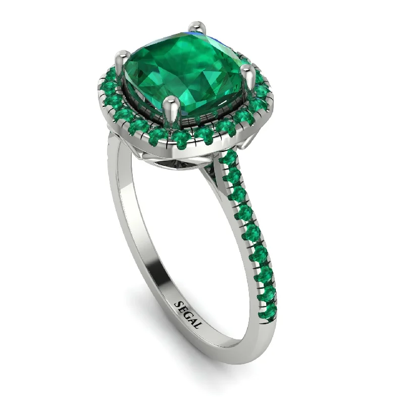 Statement Emerald Ring-Gorgeous Cushion Cut Emerald Pave Engagement Ring With Hidden Stone - Kira No. 21