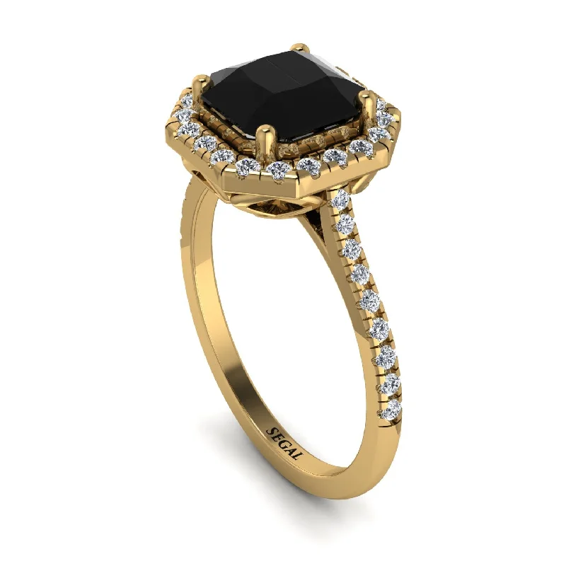 Elegant Diamond Wedding Ring-Gorgeous Radiant Cut Black Diamond Pave Engagement Ring With Hidden Stone - Felicity No. 7